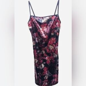 Express Sequin Red, Black and Silver Body Con Dress Size 11/12